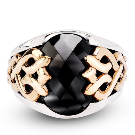 Kuyumcudukkanı Oval Taşlı  Bronz Parçalı Elyapımı Gümüş Erkek Yüzük-60010-W-BLK