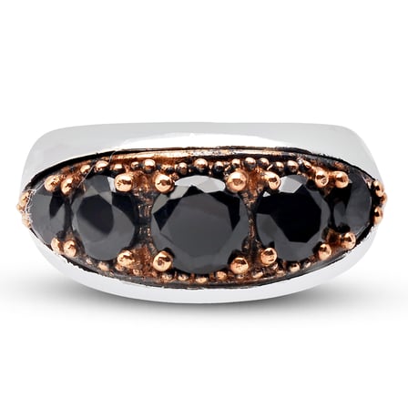 Kuyumcudukkanı Siyah Zirkon Taşlı Bronz Parçalı Elyapımı Gümüş Erkek Yüzük-60014-W-BLK