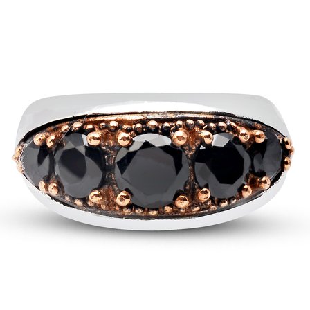 Kuyumcudukkanı Siyah Zirkon Taşlı Bronz Parçalı Elyapımı Gümüş Erkek Yüzük-60014-W-BLK