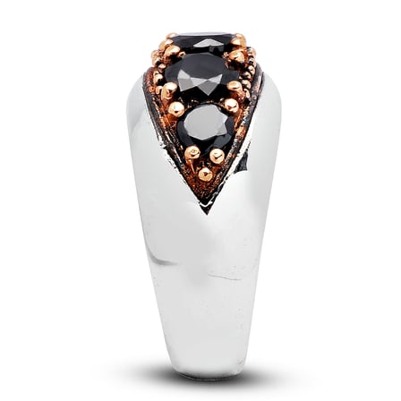 Kuyumcudukkanı Siyah Zirkon Taşlı Bronz Parçalı Elyapımı Gümüş Erkek Yüzük-60014-W-BLK