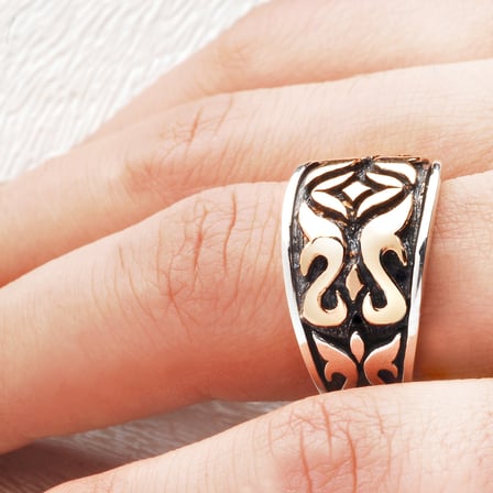 Kuyumcudukkanı Siyah Oksitli Bronzlu Usta İşi Elyapımı Gümüş Erkek Yüzük-60018-W-BLK