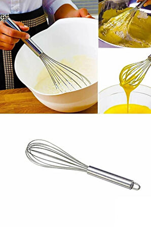 Paslanmaz Çelik 25cm Çırpıcı Yumurta Süt Karıştırıcı Hamur Çırpıcı Metal Saplı Lüx Çırpıcı