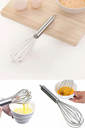 Paslanmaz Çelik 25cm Çırpıcı Yumurta Süt Karıştırıcı Hamur Çırpıcı Metal Saplı Lüx Çırpıcı