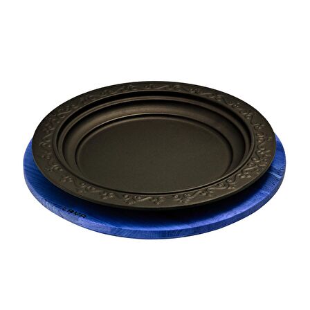 Lava Döküm Oval Döner, Kebap Tabağı ahşap altlıklı. Ölçü Ø28cm.