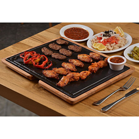 Lava Döküm Ahşap ve Döküm Demir Hot Plate Servis Tahtası. Ölçü 30x40cm.