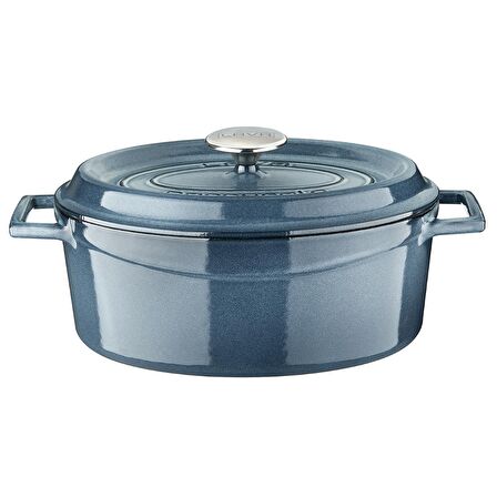 Lava Döküm Oval Tencere 21x27 cm, Majolica Gri