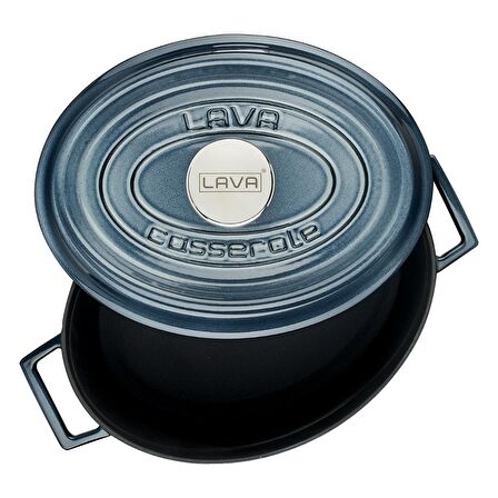 Lava Döküm Oval Tencere 21x27 cm, Majolica Gri