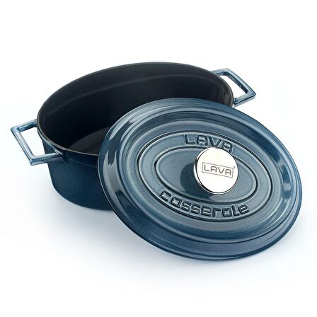 Lava Döküm Oval Tencere 21x27 cm, Majolica Gri