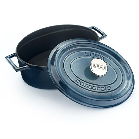 Lava Döküm Oval Tencere 23x29 cm, Majolica Gri