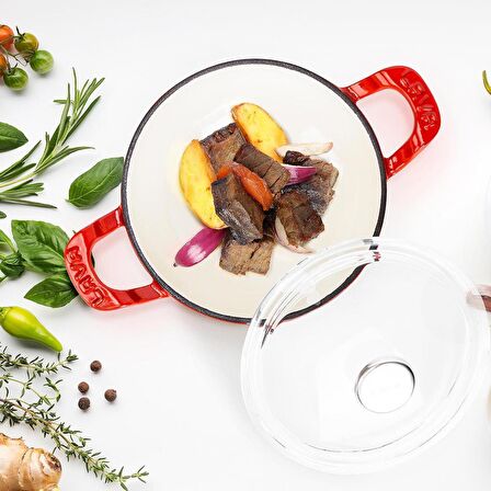Lava Döküm Mini Wok Yekpare Kulplu Cam Kapaklı Edition Serisi Çap(Ø)16cm.