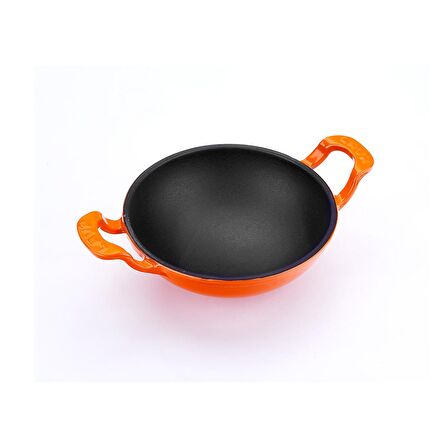 Lava Döküm Wok Tava Metal Kulplu Çap(Ø)16cm. Turuncu