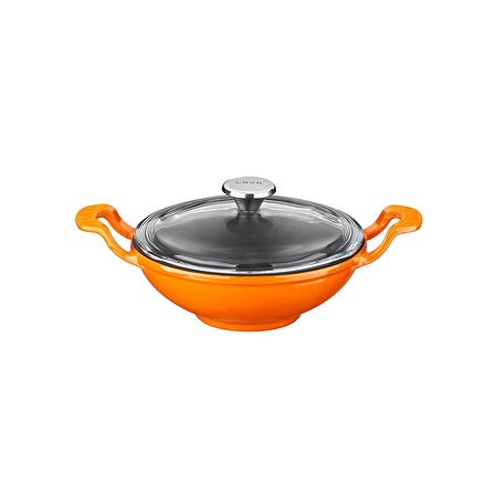 Lava Döküm Wok Tava Metal Kulplu Cam Kapaklı Çap(Ø)16cm. Turuncu