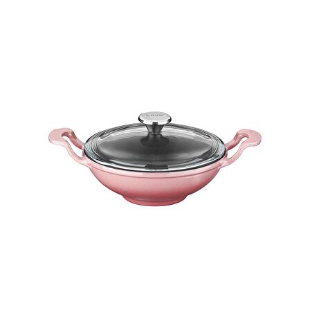 Lava Döküm Wok Tava Metal Kulplu Cam Kapaklı Çap(Ø)16cm. Pembe