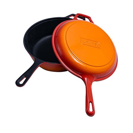 Lava Döküm Combo Derin Yuvarlak Kızartma Tavası Döküm Demir Yekpare Saplı Çap(Ø)26cm - Turuncu