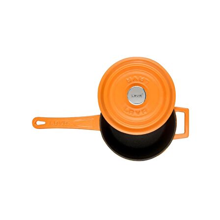 Lava Döküm Yuvarlak Sos Tenceresi Metal Saplı Çap(Ø)16cm, Parlak Siyah Taban, Mat Turuncu