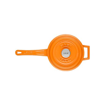 Lava Döküm Yuvarlak Sos Tenceresi Metal Saplı Çap(Ø)16cm, Parlak Siyah Taban, Mat Turuncu