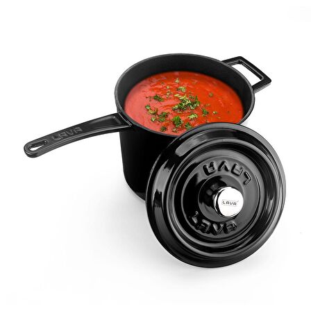 Lava Döküm Yuvarlak Sos Tenceresi Metal Saplı Çap(Ø18 cm Siyah