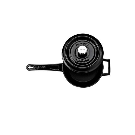 Lava Döküm Yuvarlak Sos Tenceresi Metal Saplı Çap(Ø18 cm Siyah