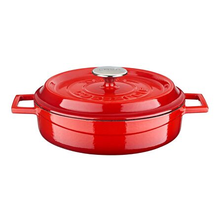 Lava Döküm Çok Amaçlı Yayvan Tencere (Ø)24 cm. İç Krem, Kırmızı
