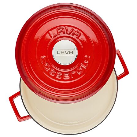 Lava Döküm Çok Amaçlı Yayvan Tencere (Ø)24 cm. İç Krem, Kırmızı