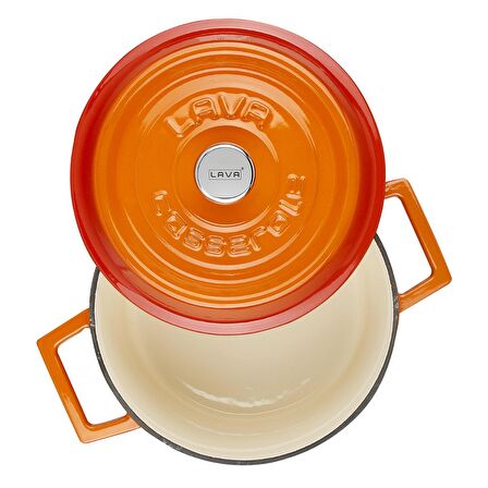 Lava Döküm Yuvarlak Tencere (Ø)20 cm. İç Krem, Turuncu