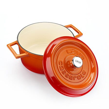 Lava Döküm Yuvarlak Tencere (Ø)20 cm. İç Krem, Turuncu