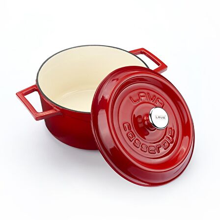 Lava Döküm Yuvarlak Tencere (Ø)20 cm. İç Krem, Kırmızı