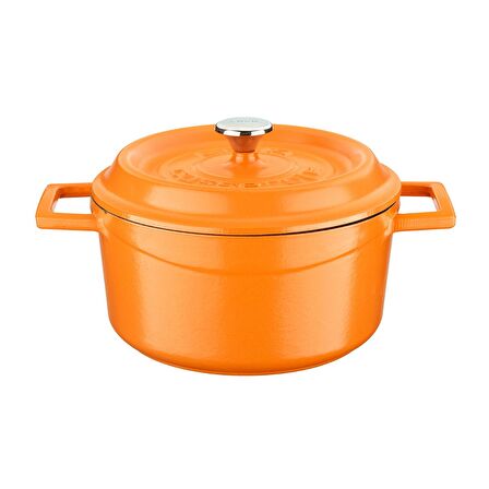 Lava Döküm Demir Spring Yuvarlak Tencere Trendy Kapak Mat Turuncu  (Ø) 20 cm Özel Seri