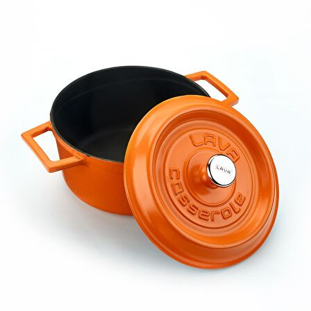 Lava Döküm Demir Spring Yuvarlak Tencere Trendy Kapak Mat Turuncu  (Ø) 20 cm Özel Seri