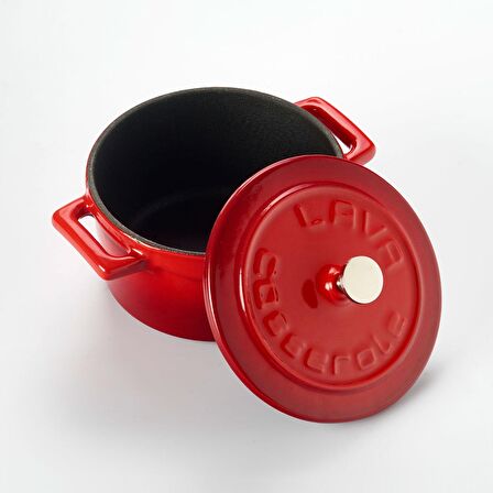 Lava Döküm Mini Tencere. Trendy Çap(Ø)10 cm.  - Kırmızı