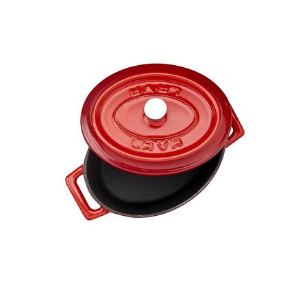 Lava Döküm Mini Oval Tencere. Ölçü 9x12cm. - Kırmızı