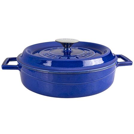 Lava Döküm Çok Amaçlı Yayvan Tencere Döküm Demir Yekpare Kulplu Premium Serisi Çap(Ø)28cm. - Majolica Mavi