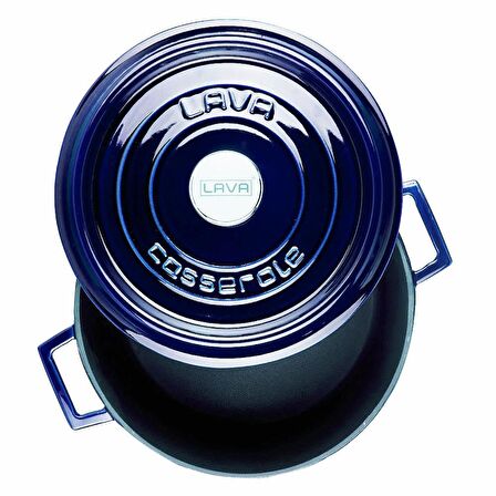 Lava Döküm Çok Amaçlı Yayvan Tencere Döküm Demir Yekpare Kulplu Premium Serisi Çap(Ø)28cm. - Majolica Mavi