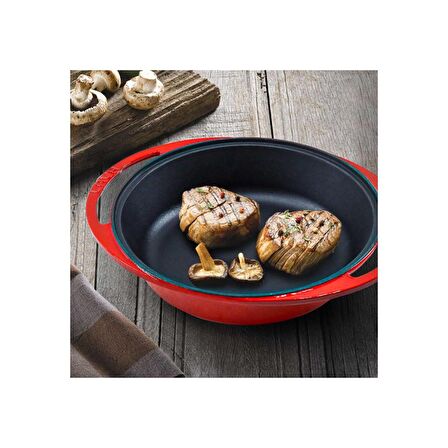 Lava Döküm Derin Kızartma Tavası, Kulplu, Çap (Ø)27 cm, Kırmızı