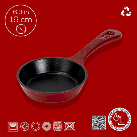 Lava Döküm Yuvarlak Kızartma Tavası Yekpare Saplı. Çap(Ø)16cm.-Bordo
