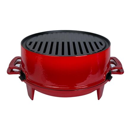 Lava Döküm Mangal Izgara Set Döküm Demir Ø 36cm - Kırmızı