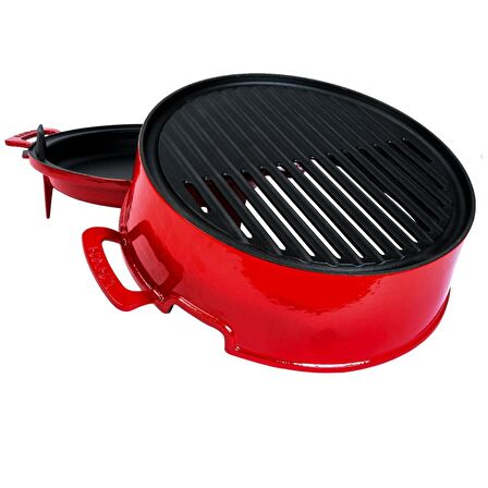 Lava Döküm Mangal Izgara Set Döküm Demir Ø 36cm - Kırmızı