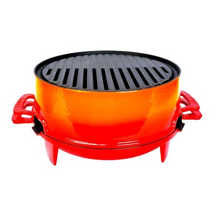 Lava Döküm Mangal Izgara Set Döküm Demir Ø 36cm - Turuncu