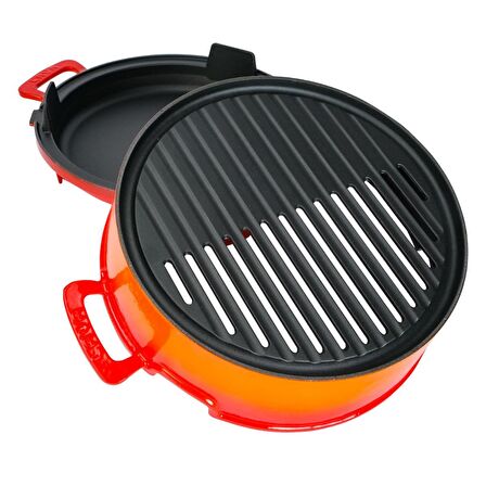 Lava Döküm Mangal Izgara Set Döküm Demir Ø 36cm - Turuncu