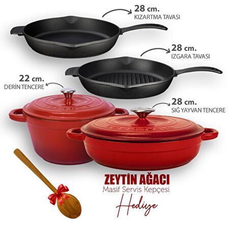 Lava Döküm 4X New Heritage Serisi Döküm Demir Tencere Tava Çeyiz Seti