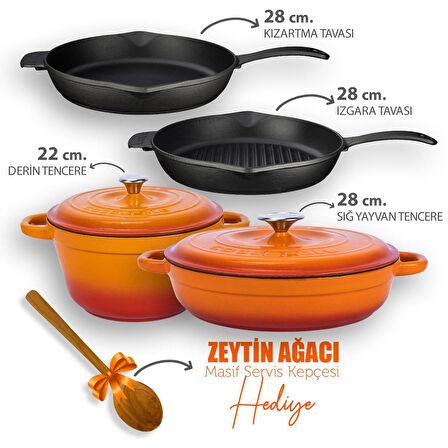 Lava Döküm 4X New Heritage Serisi Döküm Demir Tencere Tava Çeyiz Seti