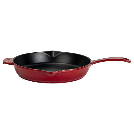 Lava Döküm Yuvarlak Kızartma Tavası Döküm Demir Yekpare Saplı. Çap(Ø)28cm-Bordo