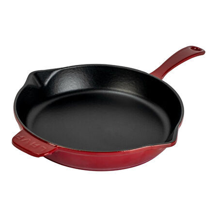 Lava Döküm Yuvarlak Kızartma Tavası Döküm Demir Yekpare Saplı. Çap(Ø)28cm-Bordo