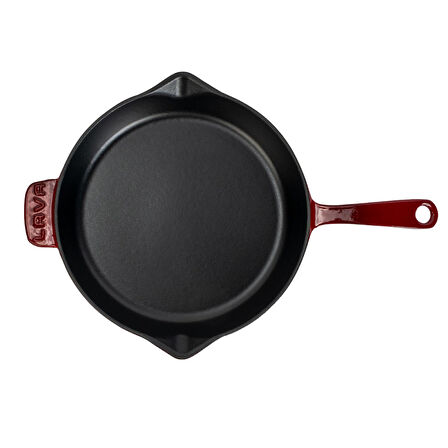 Lava Döküm Yuvarlak Kızartma Tavası Döküm Demir Yekpare Saplı. Çap(Ø)28cm-Bordo