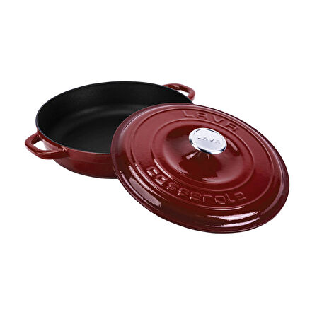 Lava Döküm Yuvarlak Çok Amaçlı Yayvan Tencere New Heritage Serisi Çap(Ø)28cm.-Bordo