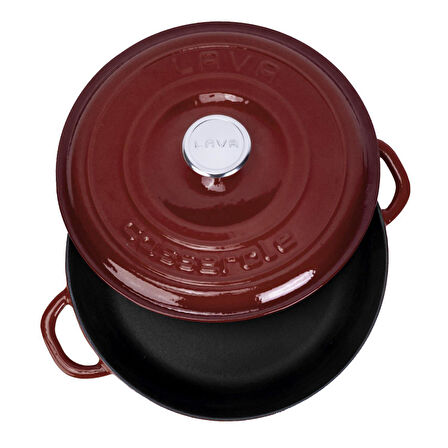 Lava Döküm Yuvarlak Çok Amaçlı Yayvan Tencere New Heritage Serisi Çap(Ø)28cm.-Bordo