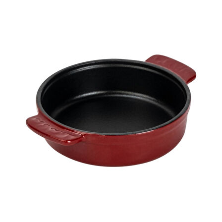 Lava Döküm Yuvarlak Güveç Kabı Döküm Demir Yekpare Çift Kulplu Çap(Ø)14cm.-Bordo