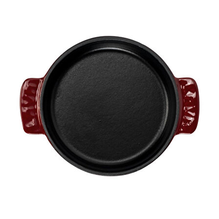 Lava Döküm Yuvarlak Güveç Kabı Döküm Demir Yekpare Çift Kulplu Çap(Ø)14cm.-Bordo