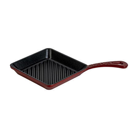 Lava Döküm Mini Kare Izgara Tava Döküm Demir Yekpare Saplı Ölçü 16x16cm.-Bordo