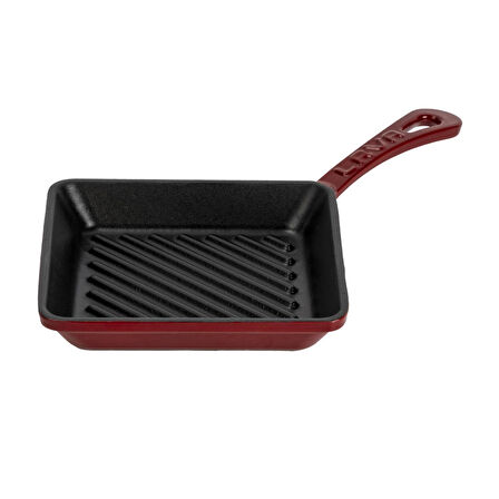 Lava Döküm Mini Kare Izgara Tava Döküm Demir Yekpare Saplı Ölçü 16x16cm.-Bordo